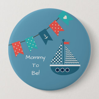 Bóton Redondo 10.16cm Navio náutico azul mamães personalizadas a ser