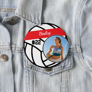 Bóton Redondo 10.16cm Nome e Número do Pino de Voleibol Foto Botão Verme