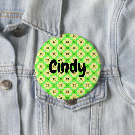 Bóton Redondo 10.16cm Nome personalizado Flores amarelas em verde