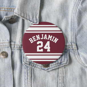 Bóton Redondo 10.16cm Número de Nome Personalizado da Faixa Maroon e Wh