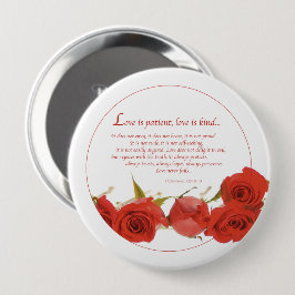 Bóton Redondo 10.16cm O Amor é Paciente Rosa Vermelha