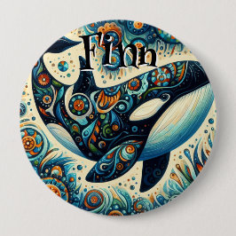 Bóton Redondo 10.16cm Orca Killer Whimsical Náutico Personalizado