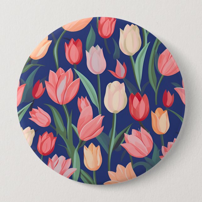 Bóton Redondo 10.16cm Padrão das tulipas (Frente)