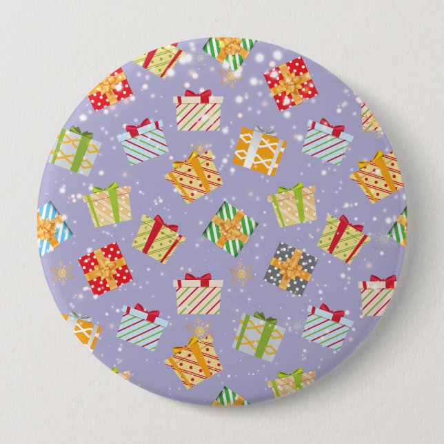 Bóton Redondo 10.16cm Padrão de presentes de Natal (Frente)
