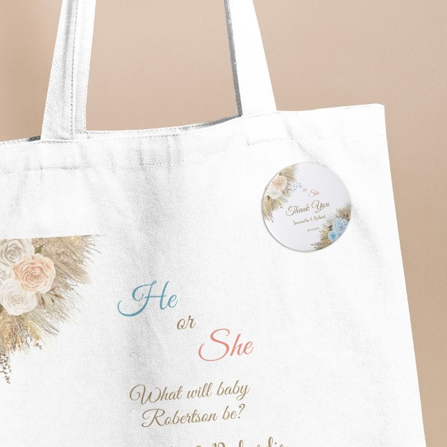 Bóton Redondo 10.16cm Pampas Grass Floral Gender Revement Party - Obriga (Criador carregado)