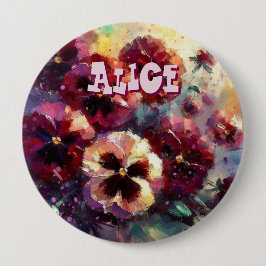 Bóton Redondo 10.16cm Pansias Florais Impressionistas Maroon Personaliza