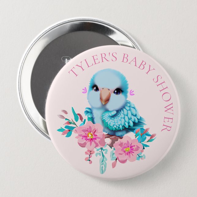 Bóton Redondo 10.16cm Papagaio Azul, Bonito e Adorável (Frente & Verso)