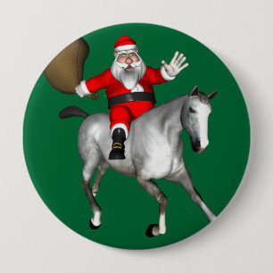 Bóton Redondo 10.16cm Papai Noel Andando Um Cavalo De Cinza