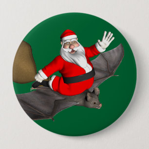 Bóton Redondo 10.16cm Papai Noel No Bat Voador