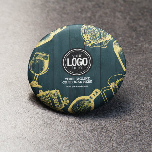 Bóton Redondo 10.16cm Personalizar o tema de cervejaria verde escura par