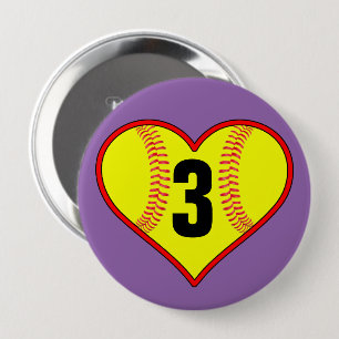 Bóton Redondo 10.16cm Pin customizável do softball do coração bonito