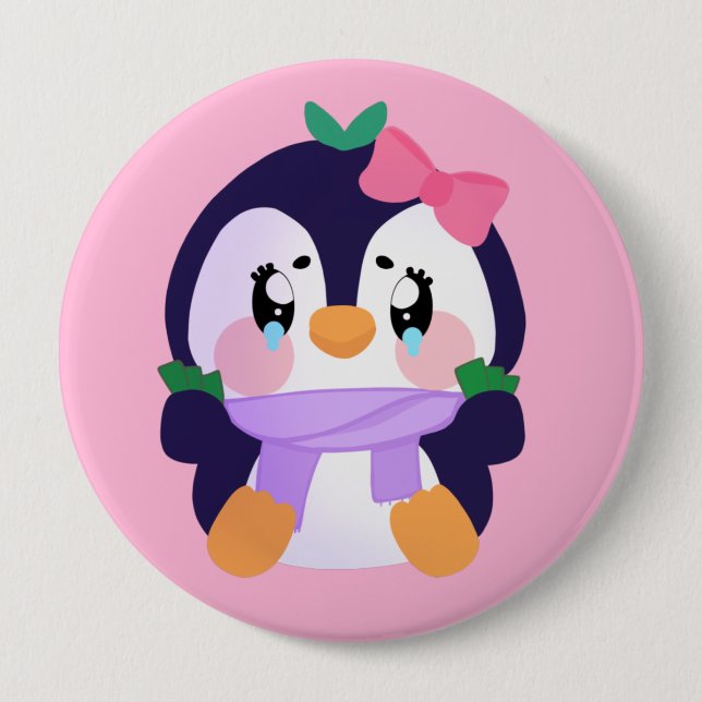 Bóton Redondo 10.16cm Pinguim Cuto Simples (Frente)