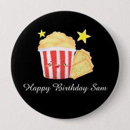 Bóton Redondo 10.16cm Pipoca E Bilhetes Noturnos De Filme