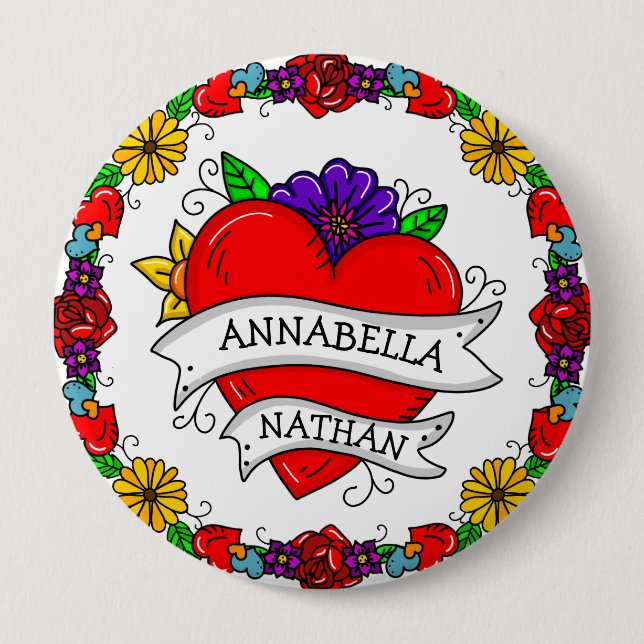 Bóton Redondo 10.16cm Presente Romântico de Casal | Tatuagem Estilo Arte (Frente)