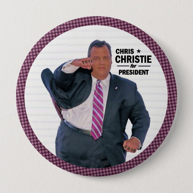 Bóton Redondo 10.16cm Presidente de Chris Christie em 2016 (Frente)