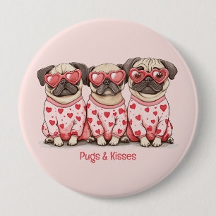 Bóton Redondo 10.16cm Pugs e Beijos Dia dos Namorados Pugs Cachorros