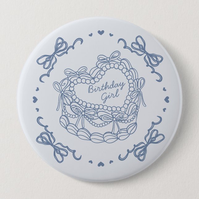 Bóton Redondo 10.16cm Rapariga de aniversário do Bolo de Coquetes Retro  (Frente)