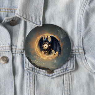 Bóton Redondo 10.16cm Relógio ao Luar – Morcego Steampunk
