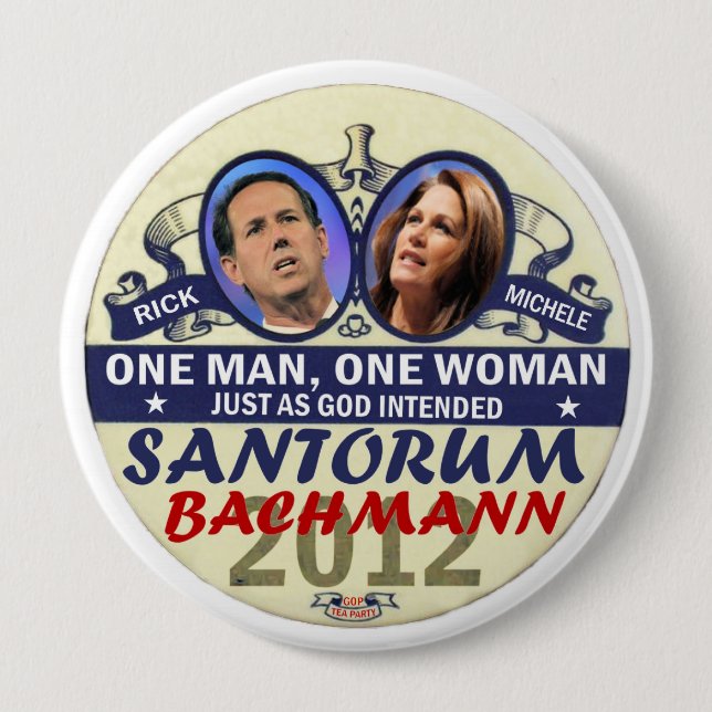 Bóton Redondo 10.16cm Rick Santorum e Michele Bachmann em 2012 (Frente)