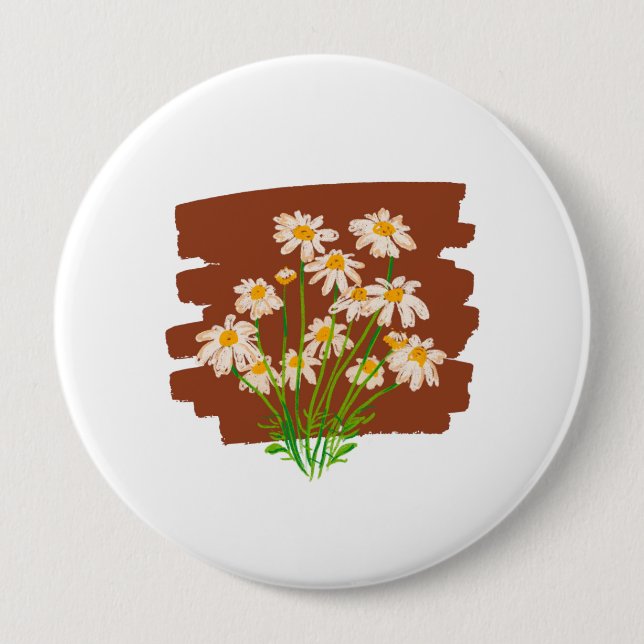 Bóton Redondo 10.16cm Rustic floral design on brown background (Frente)