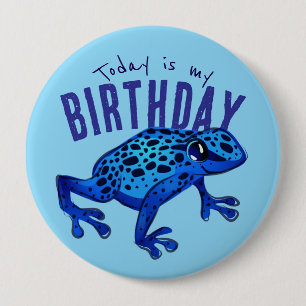 Bóton Redondo 10.16cm Sapo de aniversário azul