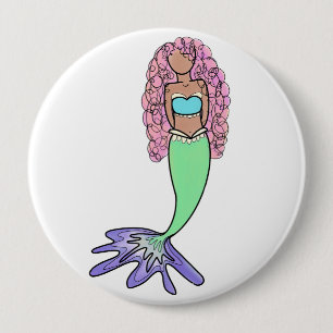Bóton Redondo 10.16cm sereia arco-íris rosa azul roxo verde preto encara