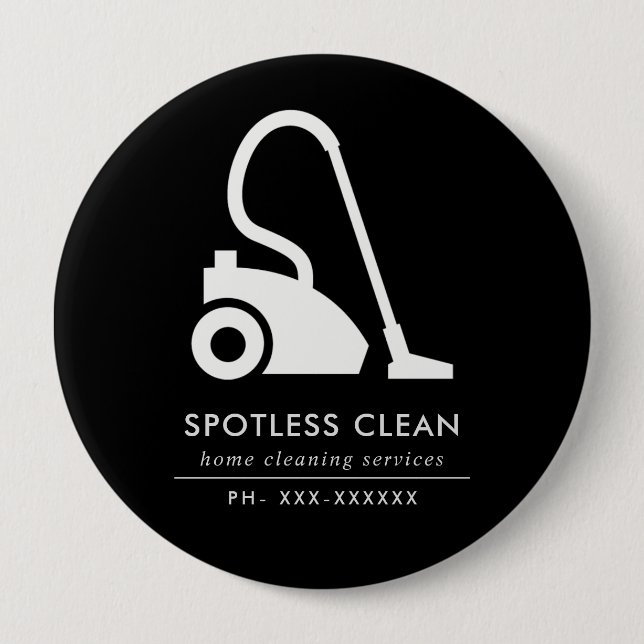 BÓTON REDONDO 10.16CM SERVIÇO DE LIMPEZA DE VÁCUO BRANCO SIMPLES E BRANC (Frente)