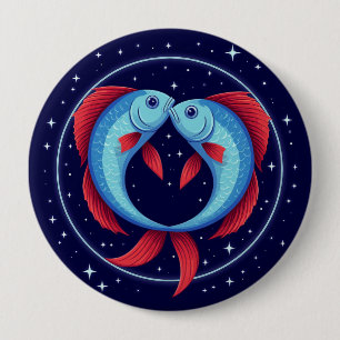 Bóton Redondo 10.16cm Signo Zodíaco de Peixes em um Estilo Artístico Cós
