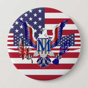 Bóton Redondo 10.16cm Símbolo de águia americana e bandeira