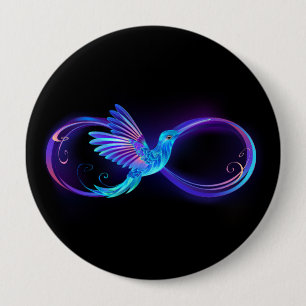 Bóton Redondo 10.16cm Símbolo Neon Infinity com Hummingbird brilhante