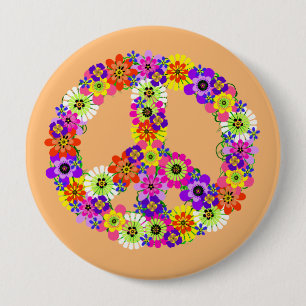 Bóton Redondo 10.16cm Sinal de Paz Floral no Pêssego