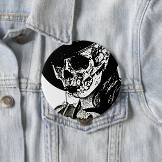 Bóton Redondo 10.16cm Skull Girl - Botão Preto e Branco