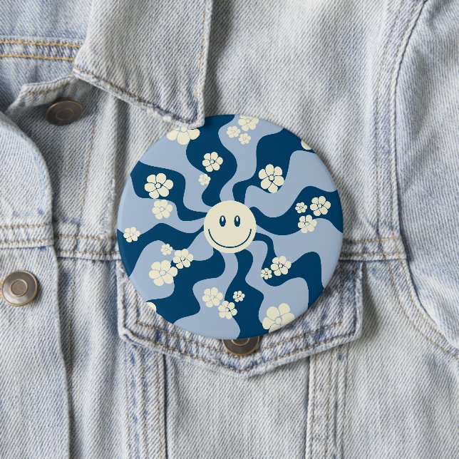 Bóton Redondo 10.16cm Sorria - Azul Escuro, Azul Claro e Creme (In Situ)