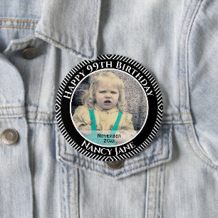 Bóton Redondo 10.16cm Sua Foto: Linhas Diagonais Geométricas Pretas e B