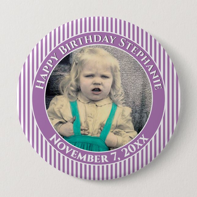 Bóton Redondo 10.16cm Sua Foto Simples Lavanda de Padrões de Stripes/Bra (Frente)