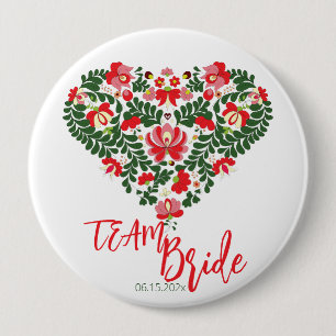 Bóton Redondo 10.16cm Time Bride Personalizado Script de Matyo Folk Húng