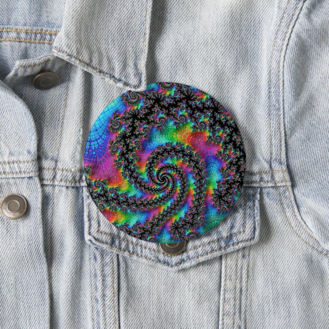 Bóton Redondo 10.16cm Trippy Hippie Psicodélico Arco-íris Espiral Fracta (In Situ)