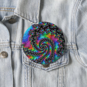 Bóton Redondo 10.16cm Trippy Hippie Psicodélico Arco-íris Espiral Fracta