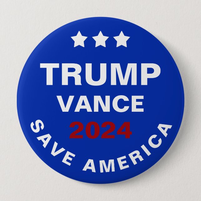 Bóton Redondo 10.16cm Trump Vance 2024 Save America (Frente)