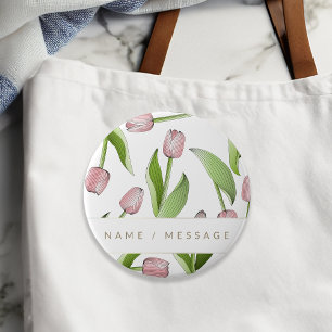 Bóton Redondo 10.16cm Tulipa Flor de Tulipa Rosa Moderna Personalizada