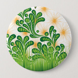 Bóton Redondo 10.16cm Um padrão artístico verde e dourado representando 