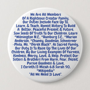 Bóton Redondo 10.16cm Unites us all as sacred family of our creator .