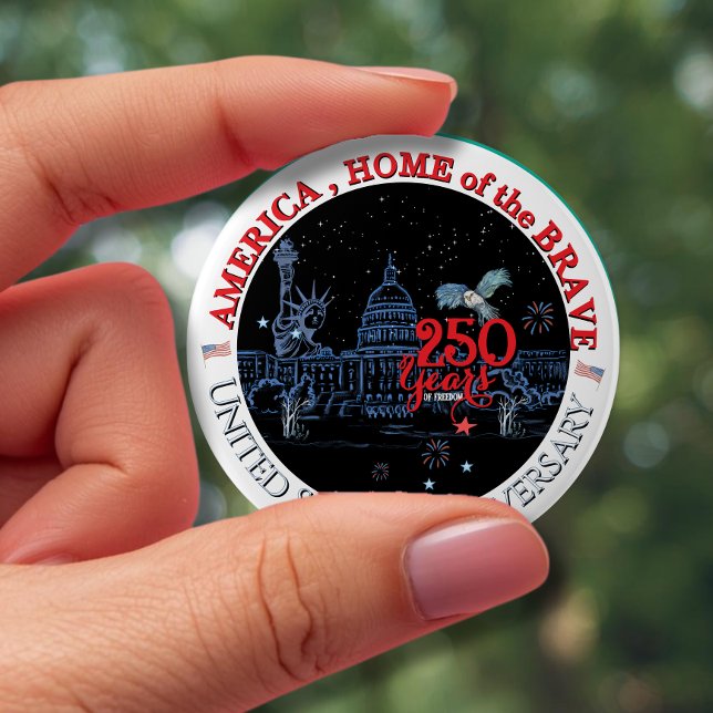 Bóton Redondo 10.16cm US 250 America Home of the Brave | Landmarks (US 250 America Home of the Brave  Landmarks Button)