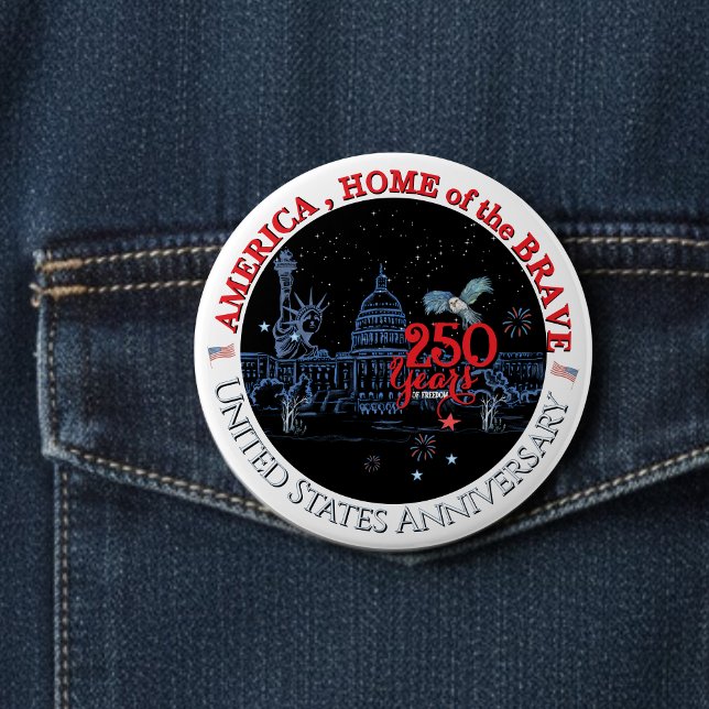 Bóton Redondo 10.16cm US 250 America Home of the Brave | Landmarks (US 250 America Home of the Brave | Landmarks Button)