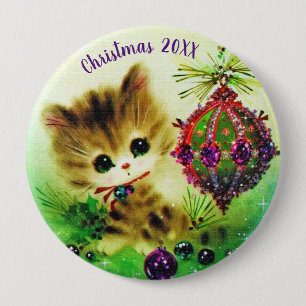 Bóton Redondo 10.16cm Vintage Kitten Natal