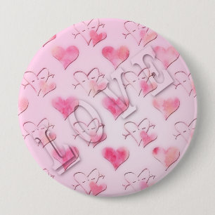 Bóton Redondo 10.16cm Watercolor Hearts Button "Love" Word art