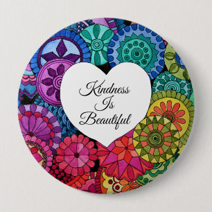 Bóton Redondo 10.16cm Watercolor Rainbow Mandala Com Coração
