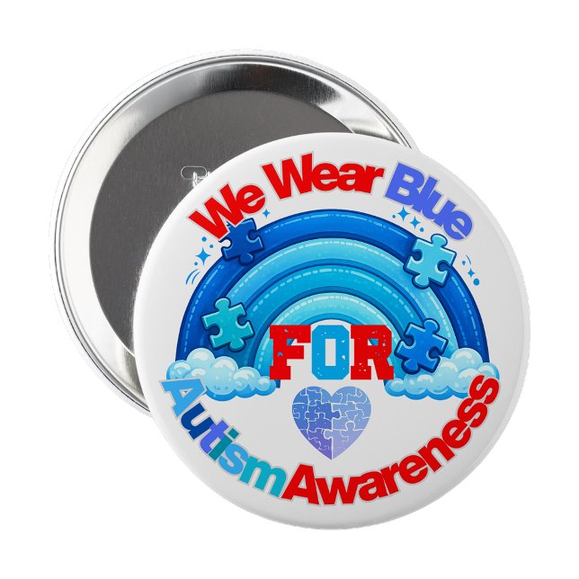 Bóton Redondo 10.16cm We Wear Blue Autism Awareness Pin Button Badge (We Wear Blue Autism Awareness Pin Button Badge)
