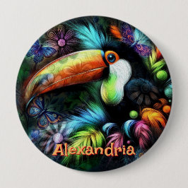 Bóton Redondo 10.16cm Whimsical Abstract Toucan Bird Personalized