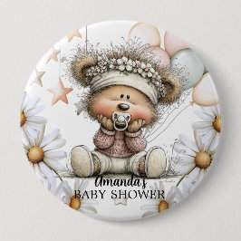 Bóton Redondo 10.16cm Whimsical Teddy Bear Baby Shower 